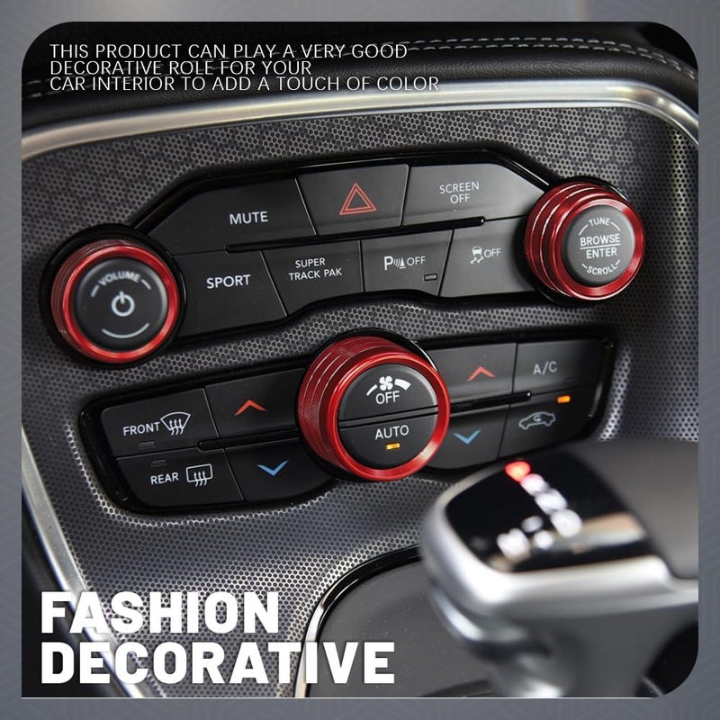Tecledsn 3PCS Air Conditioner Switch Button Knob Cover, Aluminum Alloy Knob Ring Trim Cover, Climate Control Knob Covers, Auto Accessories Compatible with Dodge Challenger Durango 2015-2022 (Red) - Image 4